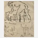 Michel Fingesten, "Das Brausebad", Radierung mit dezentem Plattenton