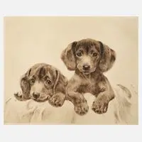 Kurt Meyer-Eberhardt, Zwei Hundewelpen, Radierung auf Büttenkarton