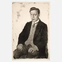 Emil Orlík, "Conrad Ansorge", Radierung auf Maschinenbütten mit Wasserzeichen