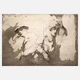 Emil Orlík, "Im Nachtzug", Aquatinta und Strichätzung in Braun auf Velin