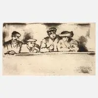 Emil Orlík, "Zuhörer und Zuschauer", Aquatintaradierung mit Plattenton auf Bütten mit Wasserzeichen