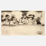 Emil Orlík, "Zuhörer und Zuschauer", Aquatintaradierung mit Plattenton auf Bütten mit Wasserzeichen