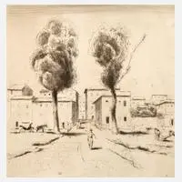 Emil Orlík, "Ansicht von Viareggio", 1910, Radierung auf leichtem Karton