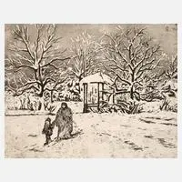 Emil Orlík, "Erster Schnee", Aquatintaradierung