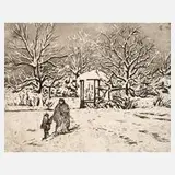 Emil Orlík, "Erster Schnee", Aquatintaradierung