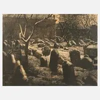 Emil Orlík, "Der alte Judenfriedhof in Prag...", 1898, Farblithographie
