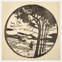 Emil Orlík, Paar in Landschaft, Holzschnitt auf Japanpapier