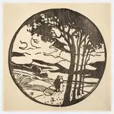 Emil Orlík, Paar in Landschaft, Holzschnitt auf Japanpapier