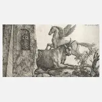 Peter Proksch, "Eule, Stier und Pegasus", 1969, Radierung auf Velin