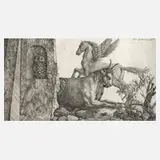 Peter Proksch, "Eule, Stier und Pegasus", 1969, Radierung auf Velin