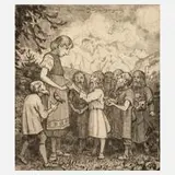 Hans Thoma, Schneewittchen und die sieben Zwerge, 1917, Radierung