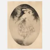 Louis Icart, Junge Frau mit Vöglein, 1920, Farbradierung