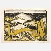 Otto Mueller, "Zwei Mädchen in den Dünen, Sylt", Farblithographie auf Bütten
