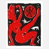 A. R. Penck, Roter Frauenakt, Farbsiebdruck auf Velin