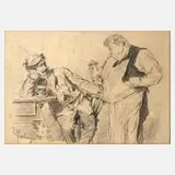 Edmund Harburger, "Der neue Meerschaumpfeifenkopf", Bleistiftzeichnung auf Papier