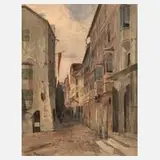 Edgar Meyer, Gasse in einer österreichischen Stadt, Aquarell über Graphit auf leichtem Karton