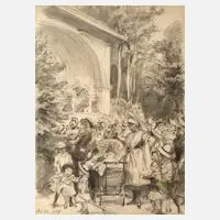 Anton von Werner, "Konzert in Heringsdorf", 1884, Zeichnung mit gekonnter Behandlung des Lichts