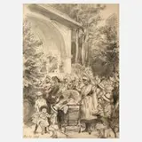 Anton von Werner, "Konzert in Heringsdorf", 1884, Zeichnung mit gekonnter Behandlung des Lichts