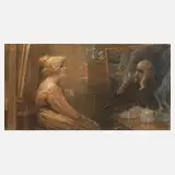 Henri Privat-Livemont, "Conversation", Kohle und Kreiden auf Papier und auf Keilrahmen gespannt