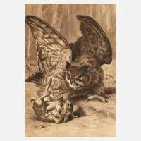 Ludwig Beckmann attr., “Uhu Kaninchen überfallend”, Holzstich