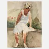 Gertraud Rostosky, Frauenbildnis im Garten, Aquarell auf Velin