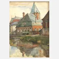 Carl Schmitz-Pleis, Offizierscasino Les Cherne, Aquarell über Graphit