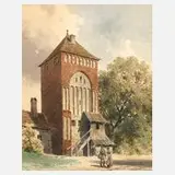 Gottlob Theuerkauf, Das Anklamer Tor in Usedom, Aquarell und Tusche auf leichtem Karton