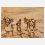 Julius Seyler, Krevettenfischer, Gouache auf leichtem Karton