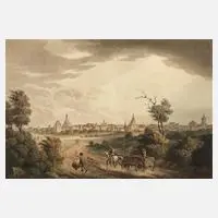 Robert Bowyer, Ansicht von Leipzig, Farbaquatintaradierung