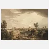 Robert Bowyer, Ansicht von Leipzig, Farbaquatintaradierung