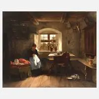 Walter Meyer-Lüben, Anrührende Stubenszene, Öl auf Leinwand