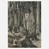Hermann Vogel, Waldinneres, Tuschepinsel und Feder mit geringer Weißhöhung auf leichtem Karton