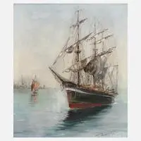 Manfred Feiler, "Vor der Hafeneinfahrt", Öl auf Leinwand