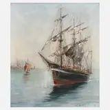 Manfred Feiler, "Vor der Hafeneinfahrt", Öl auf Leinwand