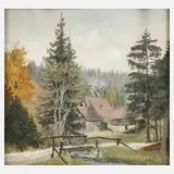 Otto Julius Fritzsche, "Schwarzwaldmühle", Gouache auf Karton