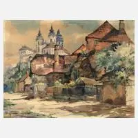 Kurt Geipel, Blick auf Stift Melk, 1927, Aquarell mit schöner Behandlung des Lichts