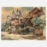 Kurt Geipel, Blick auf Stift Melk, 1927, Aquarell mit schöner Behandlung des Lichts