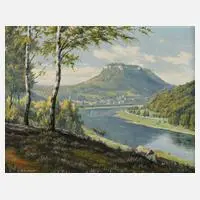 Herbert Grotegut, Blick zur Festung Königstein, Öl auf Leinwand