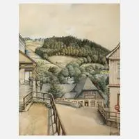 Fr. Plischke, Ansicht von Klingenthal im Vogtland, 1944, Aquarell und Deckfarben auf Papier