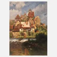 Gustav Adolf Thamm, "Schwäbisches Städtchen", Öl auf Karton