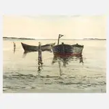 Alfred Tröger, Boote an der Ostseeküste, 1935, Kohle und Aquarell auf Papier