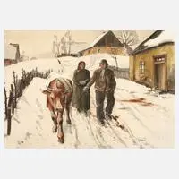 Alfred Tröger, Wintertag, Tusche und Aquarell auf Karton