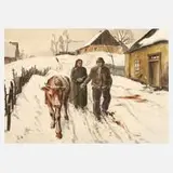 Alfred Tröger, Wintertag, Tusche und Aquarell auf Karton
