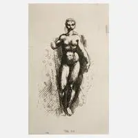"Mädchenakt" by Werner Tübke, 1957, Radierung in Dunkelgrün auf Bütten, sold Aug 2025