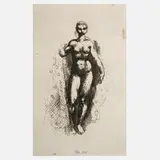 Werner Tübke, "Mädchenakt", 1957, Radierung in Dunkelgrün auf Bütten