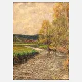 Walter Löhner, Frühlingshafte Flussaue, Öl auf Malkarton