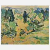 Fredo Bley, Sommerlandschaft, Aquarell auf Aquarellkarton
