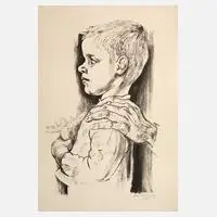 Lea Grundig, Knabe mit Flugzeug, 1963, Lithographie auf leichtem Karton