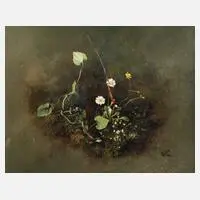 Willy Kriegel, Stillleben mit Gänseblümchen und Veilchen, Mischtechnik