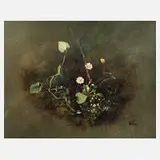 Willy Kriegel, Stillleben mit Gänseblümchen und Veilchen, Mischtechnik